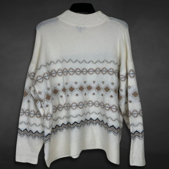 Talbots Petite Sweater Fair Isle Pattern Mock Neck Stretch Fabric Ivory W US XLP - Picture 3 of 9